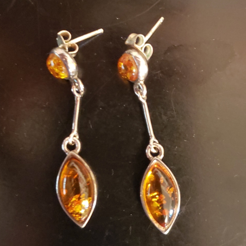 Amber Sterling silver earrings